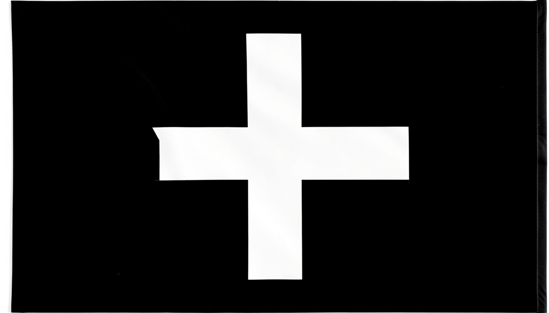 Stylised black-and-white flag of Cornwall, a white cross on a black field, representing Cornish heritage